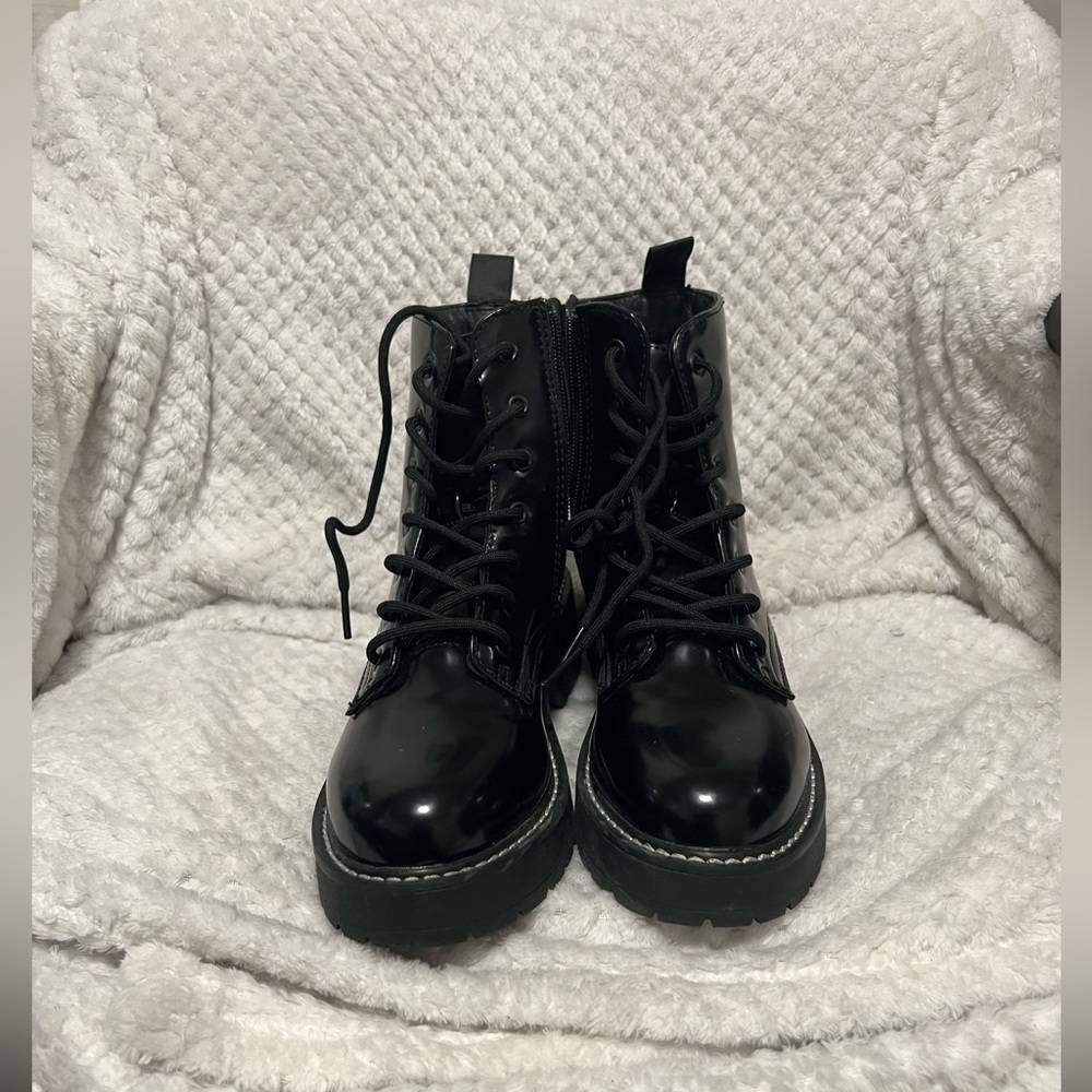 Black Faux Leather Ankle Boots